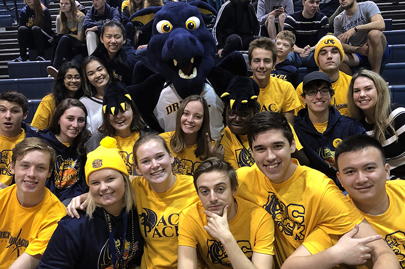 A pre-pandemic photo of the DAC Pack supporting Drexel Basketball. Photo courtesy of Emily McAndrews.
